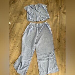 Women's Light Blue Pants & Top Set